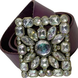 Linea Pelle Belt Women's Size S Leather Rhinestone Buckle Purple Bling